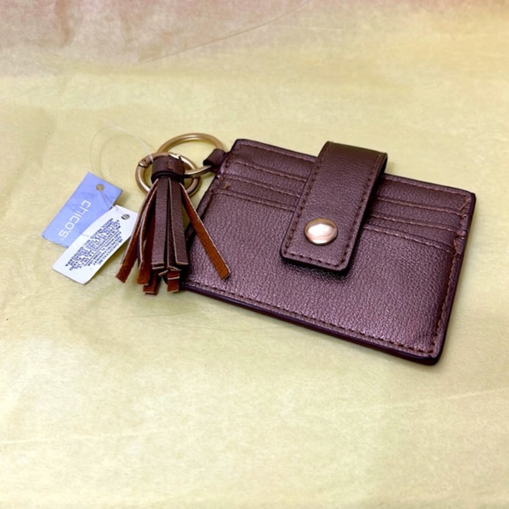 CHICO’S Faux Leather Wristlet Card Holder Bronze